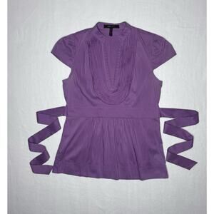 Purple BCBG Maxazria Textured Tie Blouse